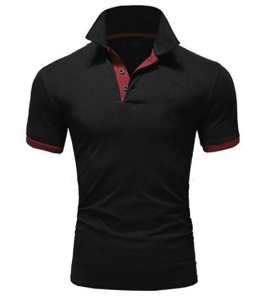 Men's Black Polo Shirt with Burgundy Contrast Trim